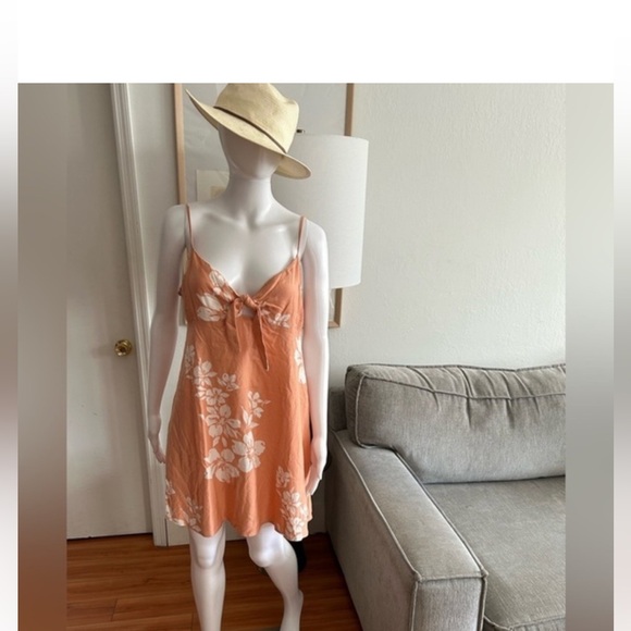 Volcon Orange White Floral Tropical Hawaian Babydoll Beach Knot Sundress Xl - Picture 1 of 14
